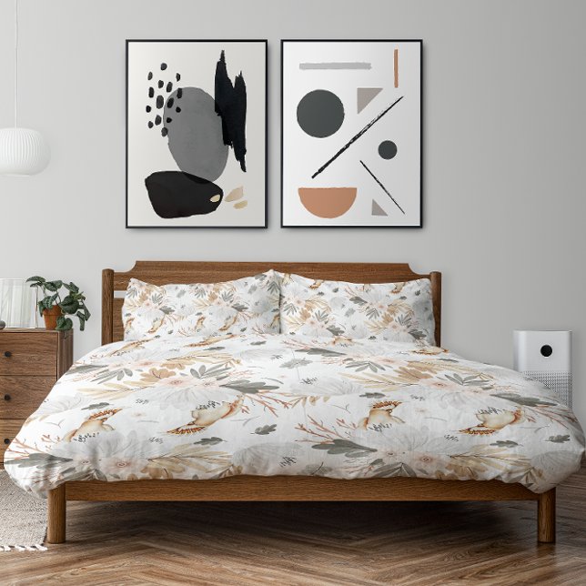 Elegant Boho Watercolor flowers & Birds Duvet Cover (Elegant Boho Watercolor flowers & Birds Duvet Cover)