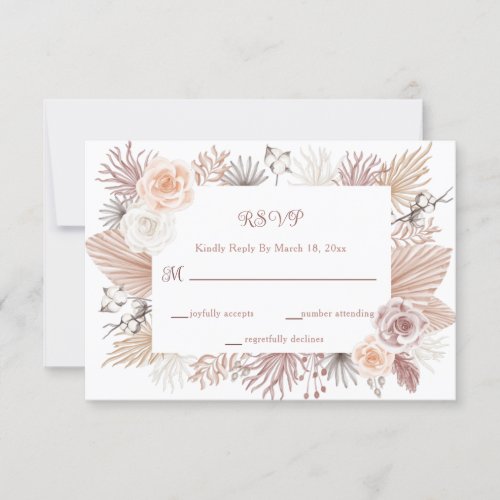 Elegant Boho Watercolor Rose Gold Floral Wedding RSVP Card