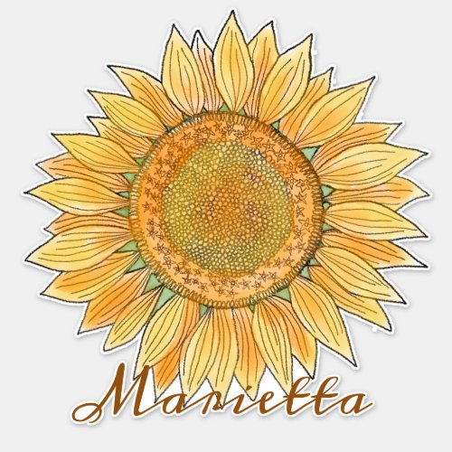 Elegant Boho Watercolor Sunflower Art Personalized Sticker