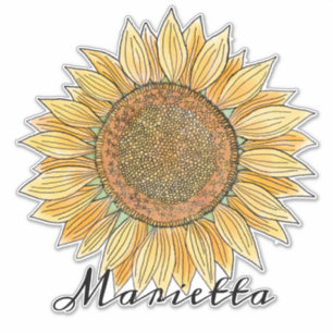 Elegant Boho Watercolor Sunflower Art Personalized Sticker