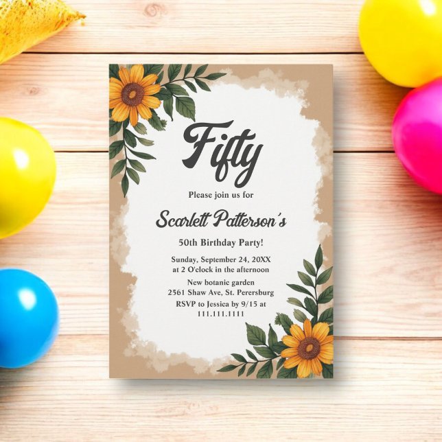 Elegant Boho Watercolor Sunflower Floral Birthday Invitation (Creator Uploaded)