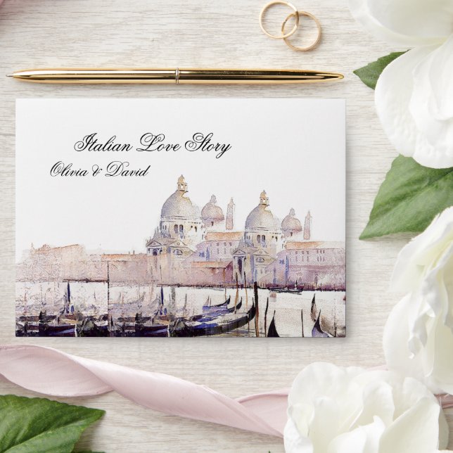 Elegant Boho Watercolor Venice Script Wedding Envelope (Wedding)