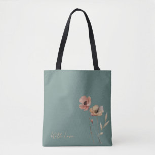 Elegant Boho Watercolor Wildflower Blue-Green Tote Bag