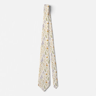 Elegant Boho Watercolor Wildflower Floral Neck Tie