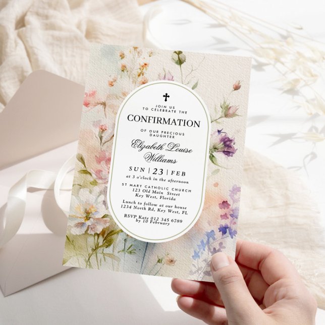 Elegant Boho Watercolor Wildflowers Confirmation Invitation (Creator Uploaded)