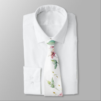 Elegant Boho Watercolor Wildflowers greenery Neck Tie