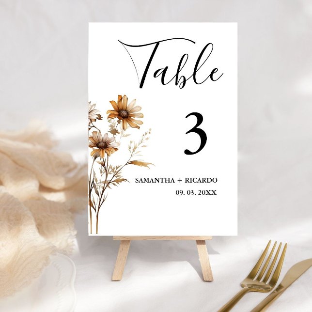 Elegant Boho  Weadow Ivory Wildflower Wedding  Table Number (Creator Uploaded)