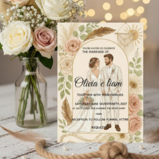 Elegant Boho Wedding Stationery Suite - Olivia & L Card