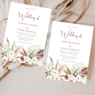 Elegant Boho Wedding: White Floral Terracotta Invitation