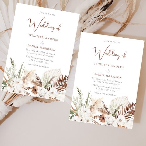 Elegant Boho Wedding White Floral Terracotta Invitation