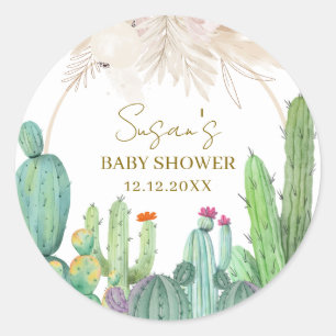 Elegant Boho Western Cactus Arch Baby Shower Classic Round Sticker