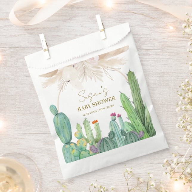 Elegant Boho Western Cactus Arch Baby Shower Favor Bag (Clipped)