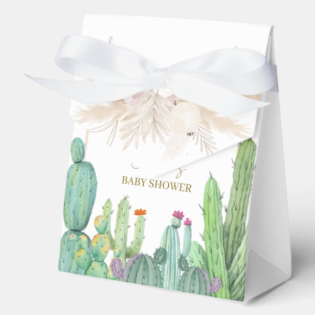 Elegant Boho Western Cactus Arch Baby Shower Favor Boxes (Front)