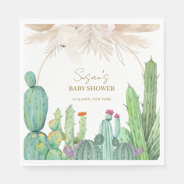 Elegant Boho Western Cactus Arch Baby Shower Napkins (Front)