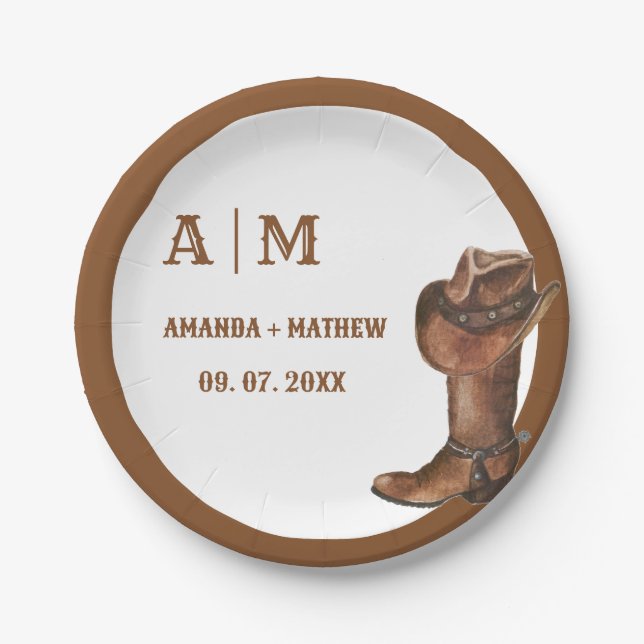 Elegant Boho Western Cowboy Wedding Thank you Paper Plates (Front)