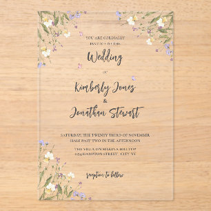 Elegant Boho Whimsical wildflowers Wedding Acrylic Invitations