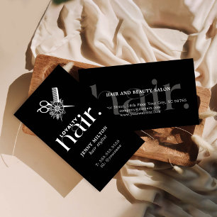 Elegant Boho White Black Scissors Hair Stylist Business Card