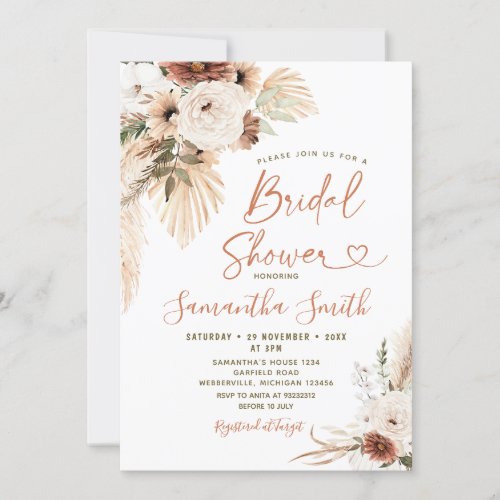 Elegant Boho White Floral Bridal Shower Invitation