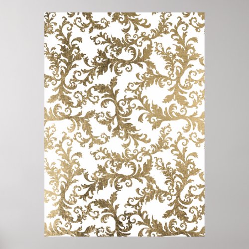 Elegant boho white gold floral vintage damask poster