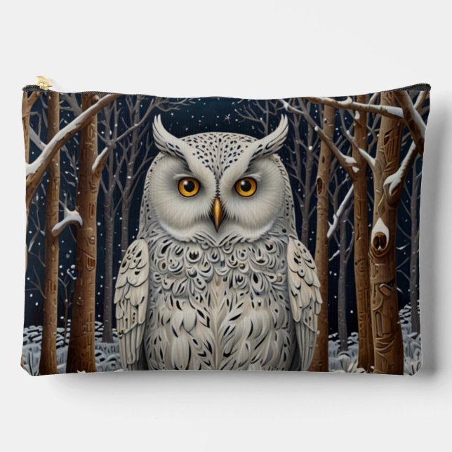 Elegant boho white owl woodland winter forest accessory pouch (Front)