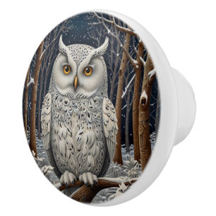 Elegant boho white owl woodland winter forest ceramic knob