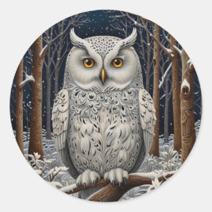 Elegant boho white owl woodland winter forest classic round sticker