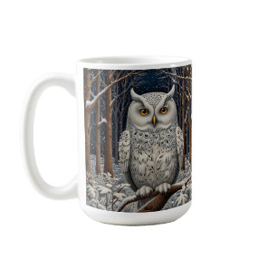 Elegant boho white owl woodland winter forest coffee mug