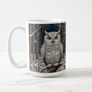 Elegant boho white owl woodland winter forest coffee mug