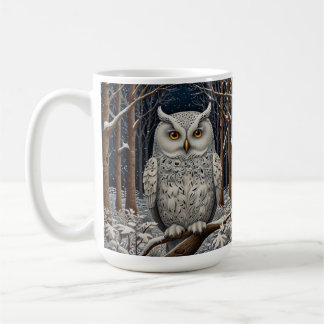 Elegant boho white owl woodland winter forest coffee mug
