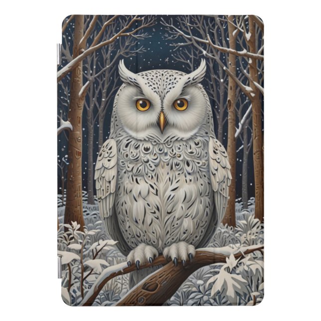 Elegant boho white owl woodland winter forest iPad pro cover (Front)