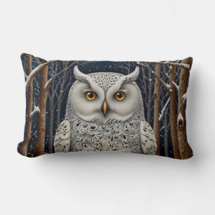 Elegant boho white owl woodland winter forest lumbar pillow