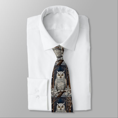 Elegant boho white owl woodland winter forest neck tie