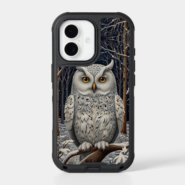 Elegant boho white owl woodland winter forest otterbox iPhone case (Back)