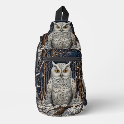 Elegant boho white owl woodland winter forest sling bag