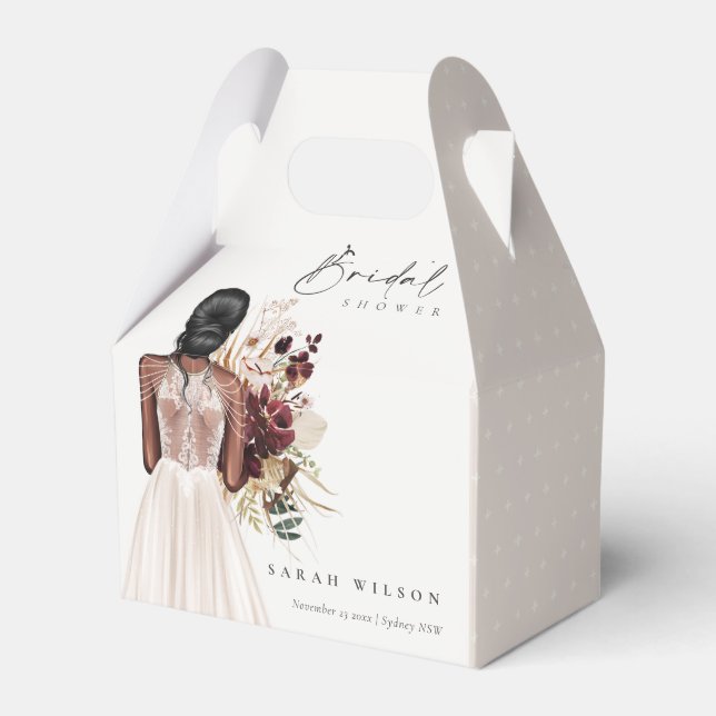 Elegant Boho White Wedding Gown Bridal Shower Favor Boxes (Front Side)