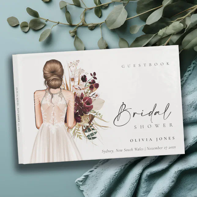 Elegant Boho White Wedding Gown Bridal Shower Guest Book | Zazzle