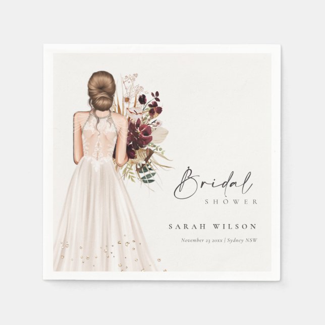 Elegant Boho White Wedding Gown Bridal Shower  Napkins (Front)