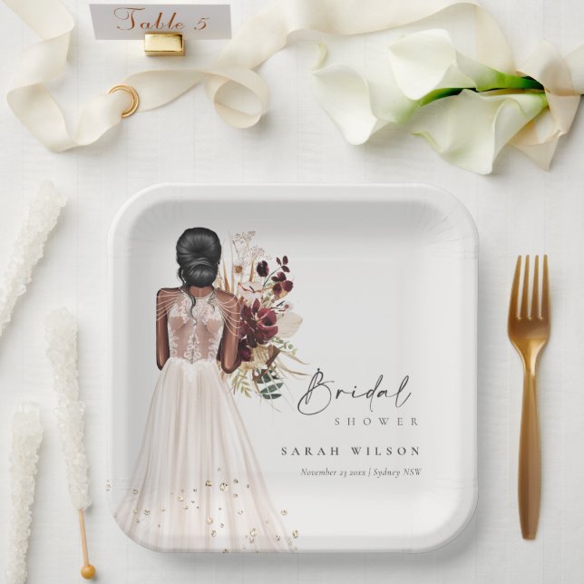 Elegant Boho White Wedding Gown Bridal Shower Paper Plates (Wedding)