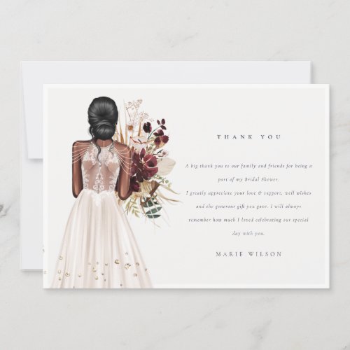 Elegant Boho White Wedding Gown Bridal Shower Thank You Card