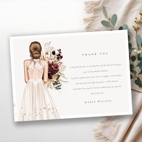 Elegant Boho White Wedding Gown Bridal Shower Thank You Card