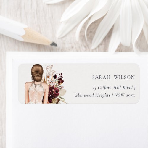 Elegant Boho White Wedding Gown Bride Address Label