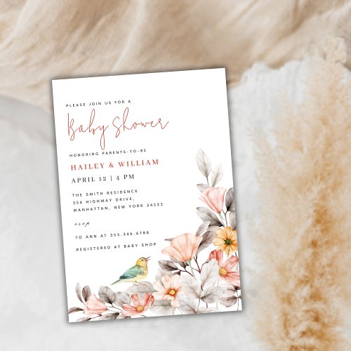 Elegant Boho Wildflower Baby Shower  Invitation