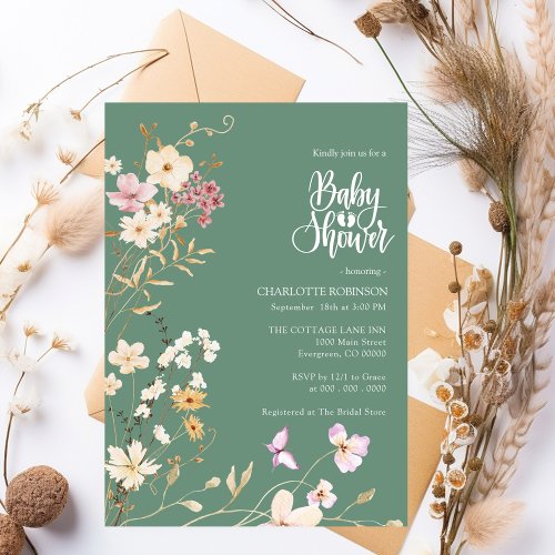 Elegant Boho Wildflower Baby Shower Invitation