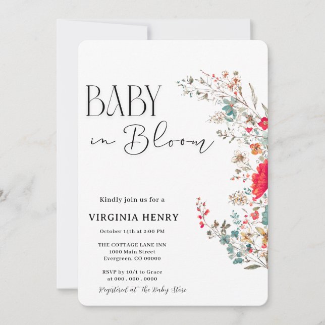 Elegant Boho Wildflower Baby Shower Invitation (Front)