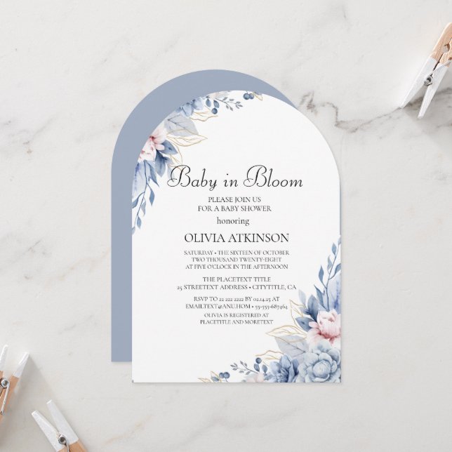Elegant Boho Wildflower  Baby Shower Invitation (Front/Back In Situ)