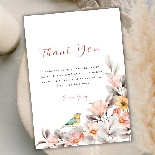 Elegant Boho Wildflower Baby Shower  Thank You Card
