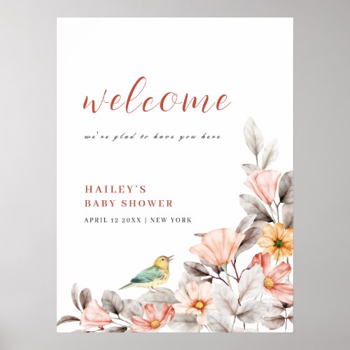 Elegant Boho Wildflower Baby Shower Welcome  Poster