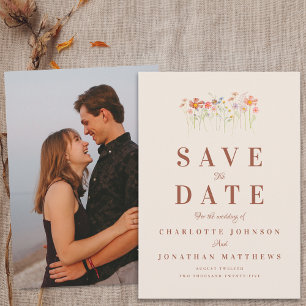 Elegant Boho Wildflower Beige Photo Wedding Save The Date