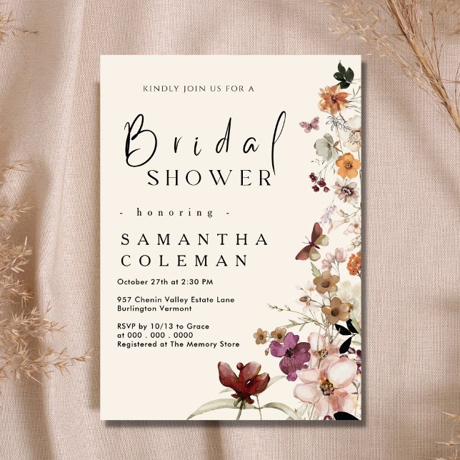 Elegant Boho Wildflower Blush Pastel Bridal Shower Invitation (Creator Uploaded)