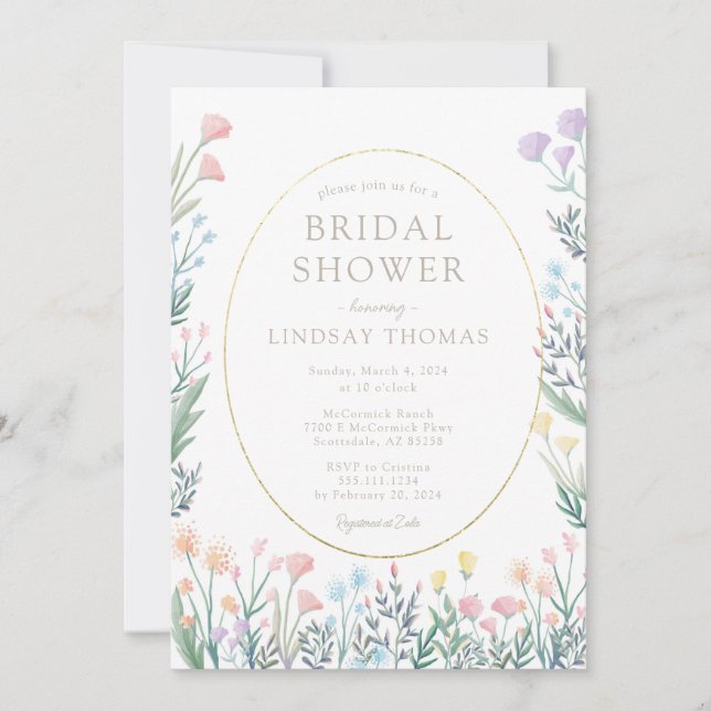 Elegant Boho Wildflower Bridal Shower Invitation (Front)